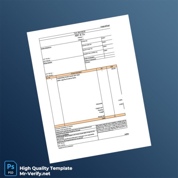 India ABC Co Invoice Template in Word and PDF formats 2 page