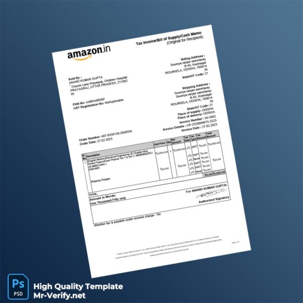 India ANAND KUMAR GUPTA Invoice Template in Word and PDF formats