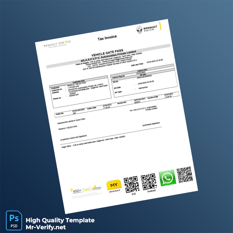 India AR A S P V P V Automobiles Private Limited Tax Invoice Template in Word and PDF formats 4 page India AR A S P V P V Automobiles Private Limited Tax Invoice Template in Word and PDF formats 4 page