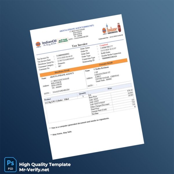 India ARJUNA INDANE AGENCY Tax Invoice Template in Word and PDF formats India ARJUNA INDANE AGENCY Tax Invoice Template in Word and PDF formats