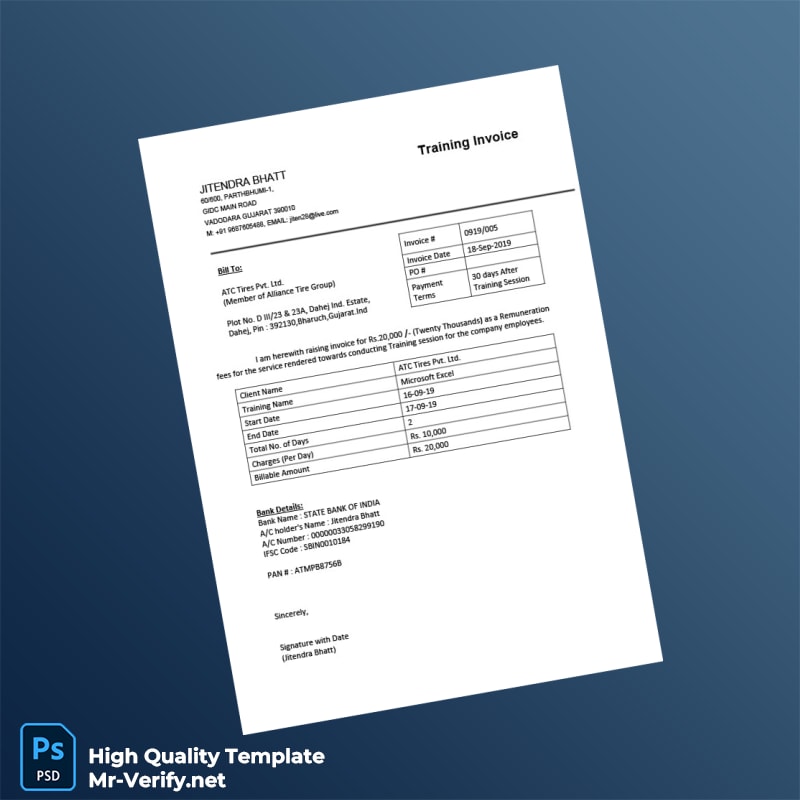 India ATC Tires Pvt Ltd Invoice Template in Word and PDF formats India ATC Tires Pvt Ltd Invoice Template in Word and PDF formats