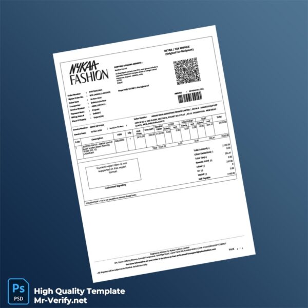 India Adidas India Marketing Private Limited Invoice Template in Word and PDF formats