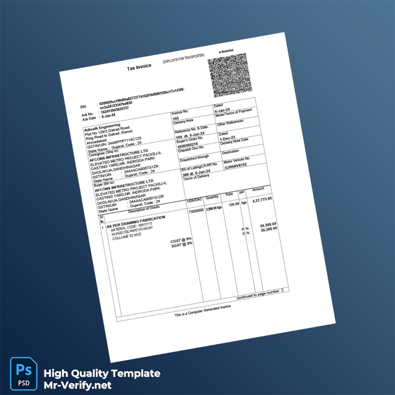 India Adinath Engineering Tax Invoice Template in Word and PDF formats 4 page India Adinath Engineering Tax Invoice Template in Word and PDF formats 4 page