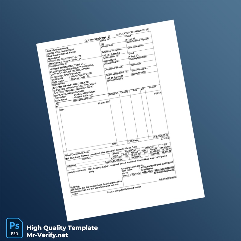 India Adinath Engineering Tax Invoice Template in Word and PDF formats 4 page India Adinath Engineering Tax Invoice Template in Word and PDF formats 4 page