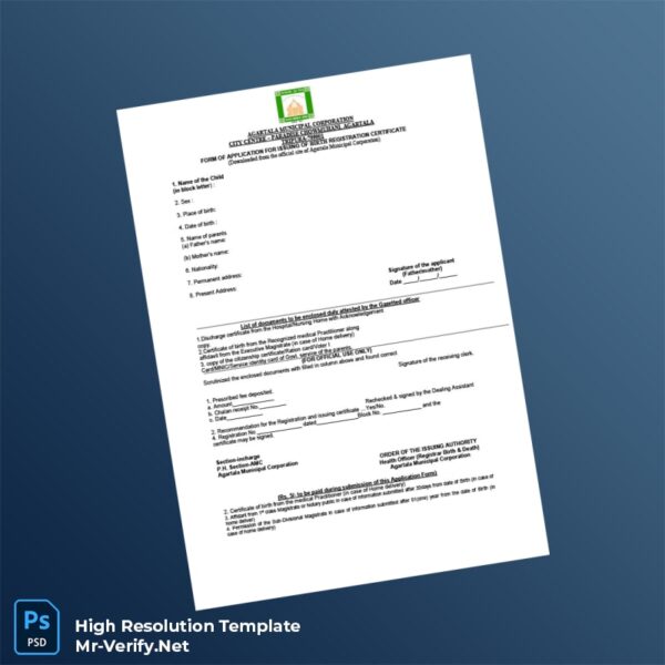 Editable India Agartala Municipal Corporation Birth Registration Certificate Word and Pdf Template Editable India Agartala Municipal Corporation Birth Registration Certificate Word and Pdf Template