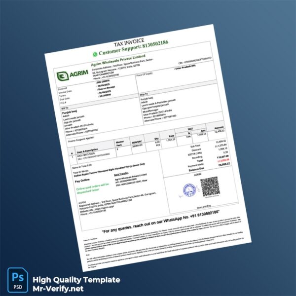 India Agrim Wholesale Private Limited Tax Invoice Template in Word and PDF formats 3 page India Agrim Wholesale Private Limited Tax Invoice Template in Word and PDF formats 3 page