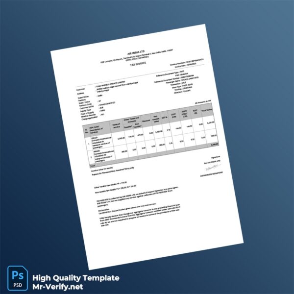 India Air India Ltd Tax Invoice Template in Word and PDF formats India Air India Ltd Tax Invoice Template in Word and PDF formats