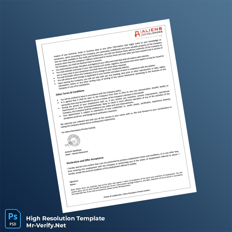 Editable India Aliens Developers Private Limited Employment Verification Letter Word and Pdf Template 3 page Editable India Aliens Developers Private Limited Employment Verification Letter Word and Pdf Template 3 page