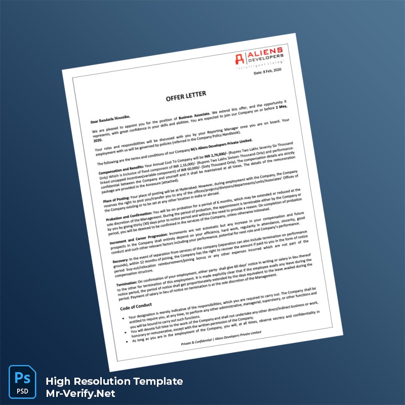 Editable India Aliens Developers Private Limited Employment Verification Letter Word and Pdf Template 3 page Editable India Aliens Developers Private Limited Employment Verification Letter Word and Pdf Template 3 page