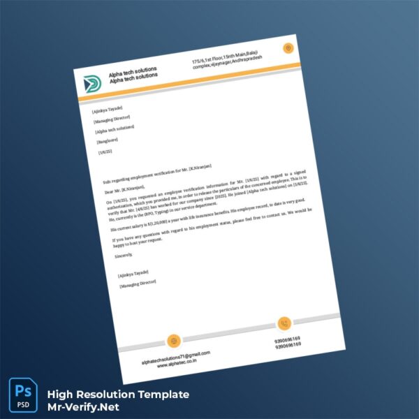 Editable India Alpha Tech Solutions Employment Verification Letter Word and Pdf Template Editable India Alpha Tech Solutions Employment Verification Letter Word and Pdf Template