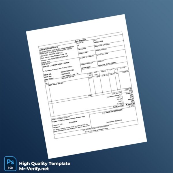 India Aman Enterprises Tax Invoice Template in Word and PDF formats India Aman Enterprises Tax Invoice Template in Word and PDF formats
