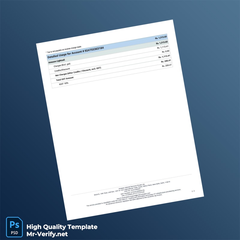 India Amazon Internet Services Private Limited Invoice Template in Word and PDF formats 2 page India Amazon Internet Services Private Limited Invoice Template in Word and PDF formats 2 page