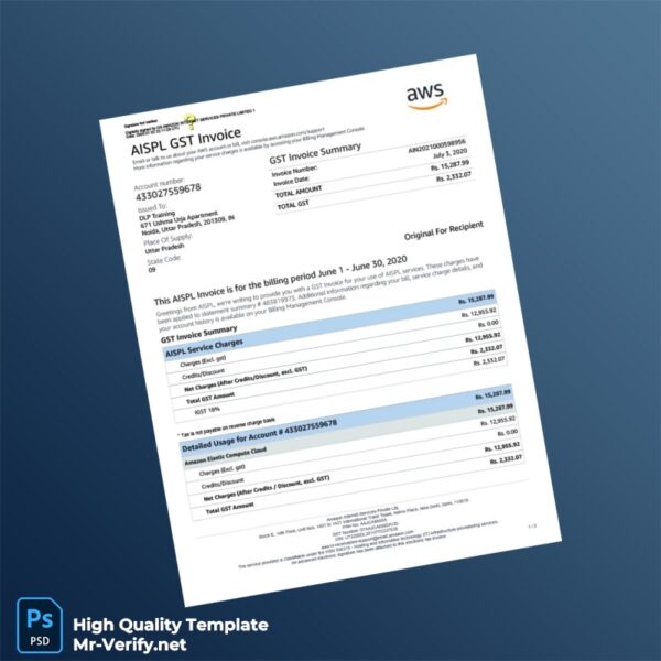India Amazon Internet Services Private Ltd Invoice Template in Word and PDF formats 2 page