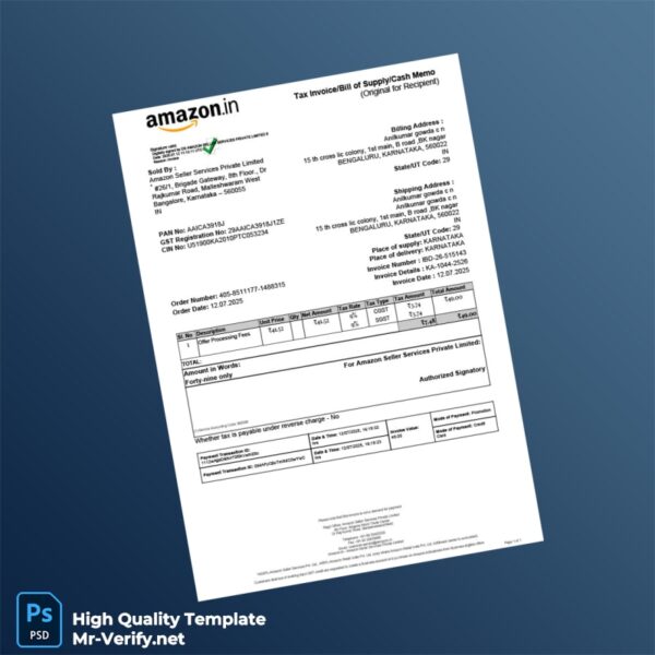 India Amazon Seller Services Invoice Template in Word and PDF formats India Amba Auto Sales Tax Invoice Template in Word and PDF 2 page