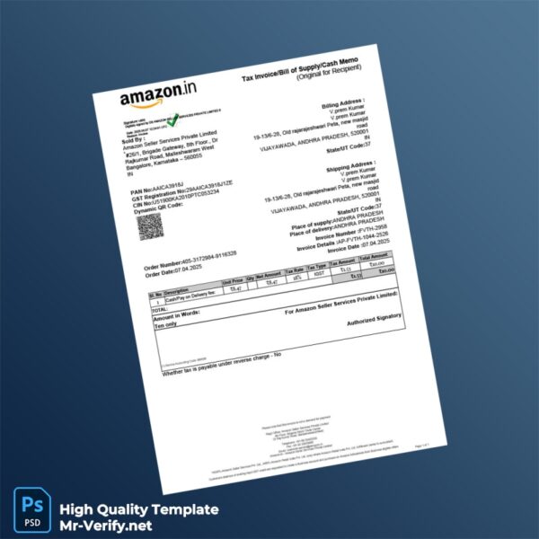 India Amazon Seller Services Private Limited Invoice Template in Word and PDF formats India Clicktech Retail Private Limited Tax 2 page