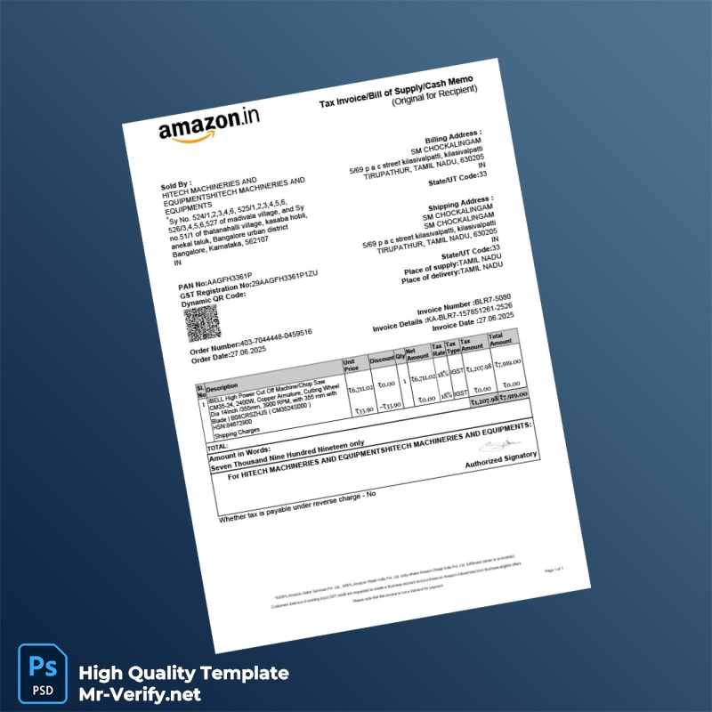 India Amazon Seller Services Private Limited Invoice Template in Word and PDF formats India Hitech Machineries and Equipments Ta 2 page India Amazon Seller Services Private Limited Invoice Template in Word and PDF formats India Hitech Machineries and Equipments Ta 2 page