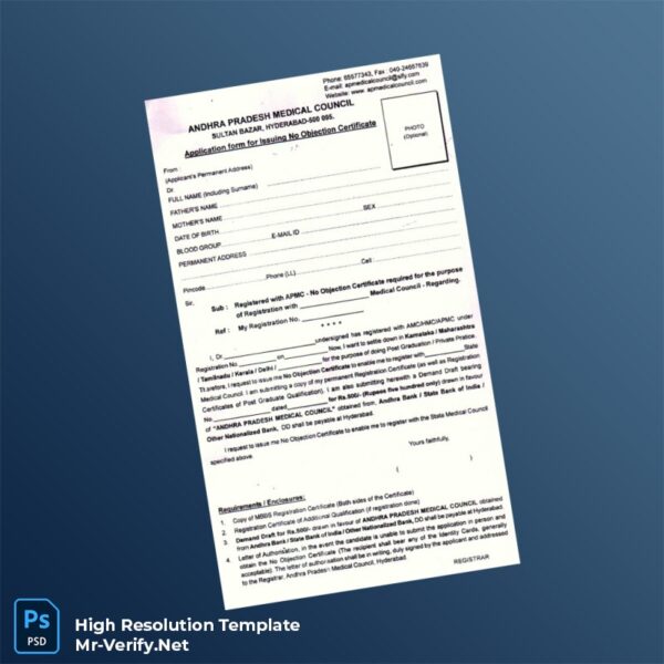 Editable India Andhra Pradesh Medical Council No Objection Certificate Application Word and Pdf Template Editable India Andhra Pradesh Medical Council No Objection Certificate Application Word and Pdf Template