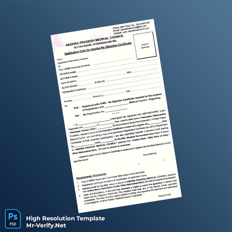 Editable India Andhra Pradesh Medical Council No Objection Certificate Application Word and Pdf Template Editable India Andhra Pradesh Medical Council No Objection Certificate Application Word and Pdf Template