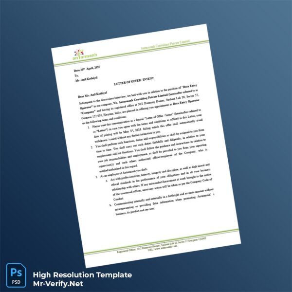 Editable India Antarmanh Consulting Private Limited Salary Certificate Word and Pdf Template 5 page