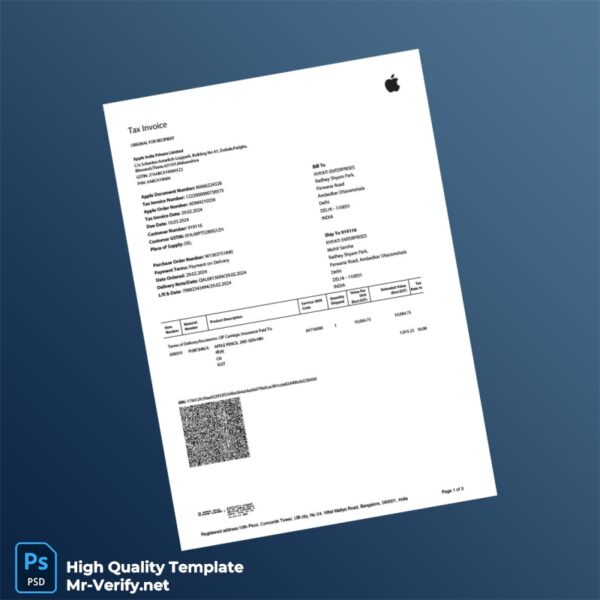 India Apple India Private Limited Invoice Template in Word and PDF formats 3 page India Apple India Private Limited Invoice Template in Word and PDF formats 3 page