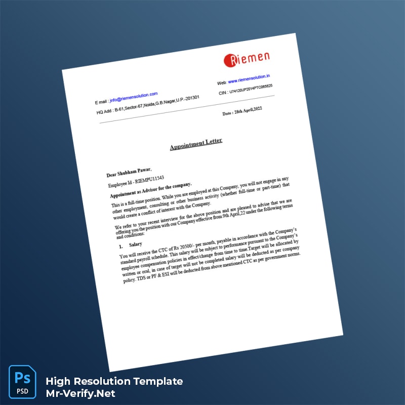 Editable India Appointment Letter Word and Pdf Template 7 page Editable India Appointment Letter Word and Pdf Template 7 page