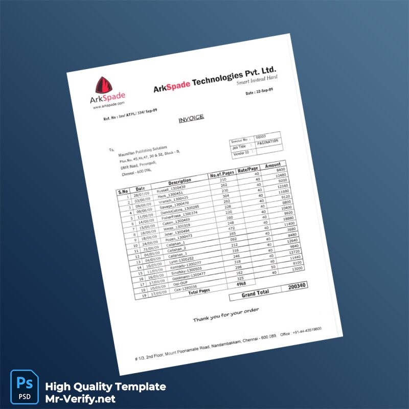 India ArkSpade Technologies Invoice Template in Word and PDF formats 3 page India ArkSpade Technologies Invoice Template in Word and PDF formats 3 page