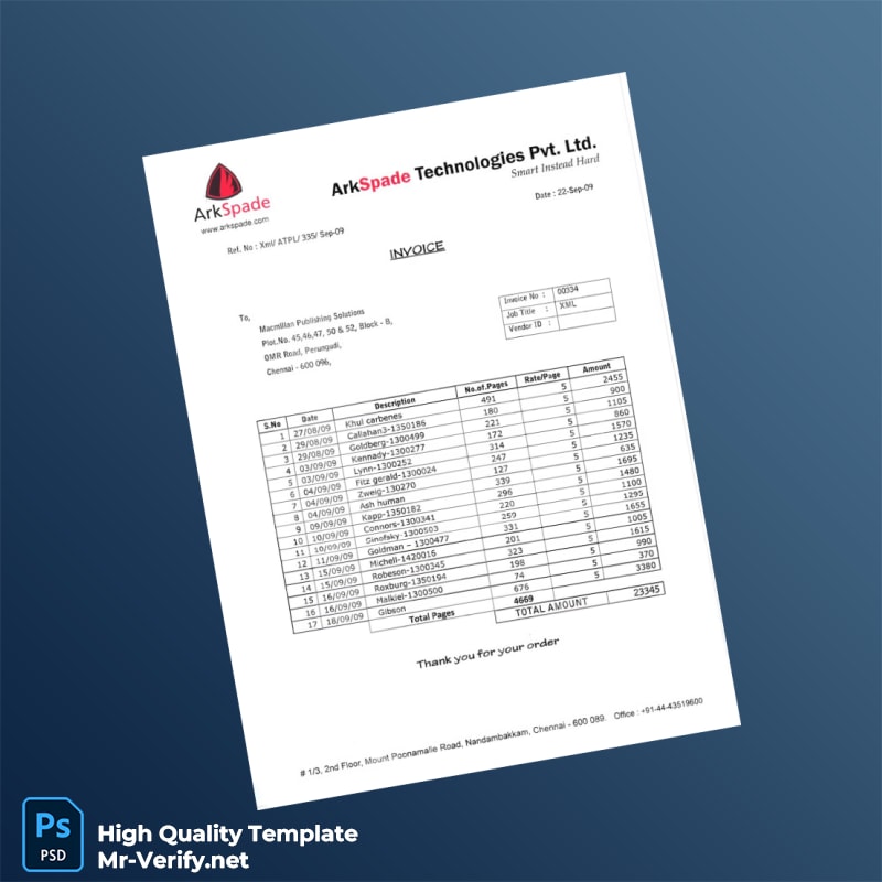 India ArkSpade Technologies Invoice Template in Word and PDF formats 3 page India ArkSpade Technologies Invoice Template in Word and PDF formats 3 page