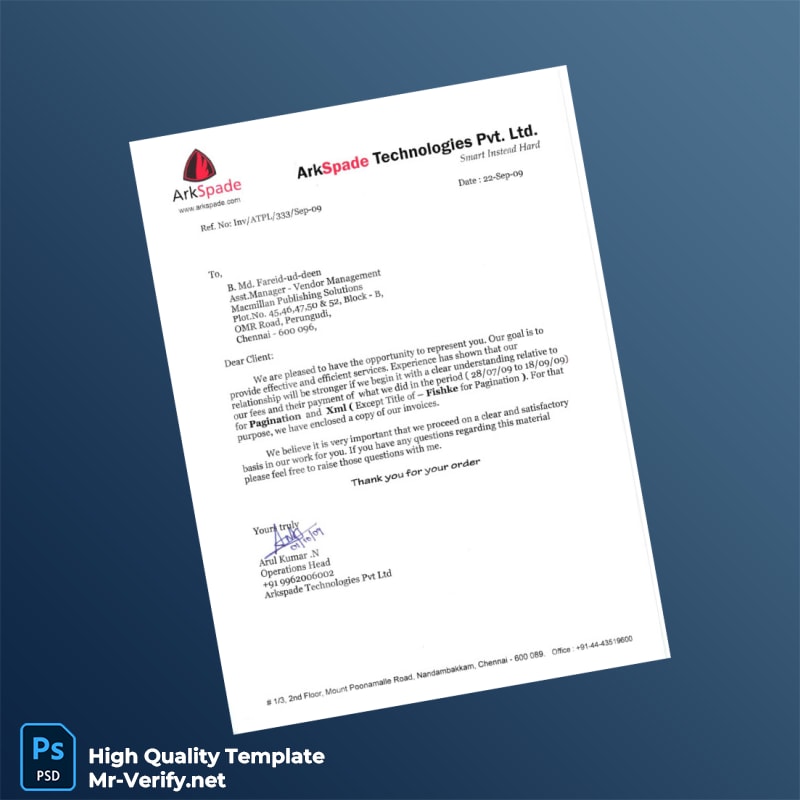 India ArkSpade Technologies Invoice Template in Word and PDF formats 3 page India ArkSpade Technologies Invoice Template in Word and PDF formats 3 page