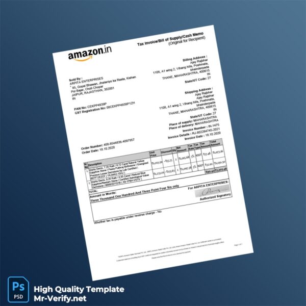 India Arpita Enterprises Tax Invoice Template in Word and PDF formats