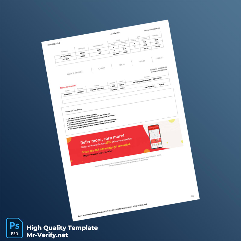 India Atria Convergence Technologies Invoice Template in Word and PDF formats 2 page India Atria Convergence Technologies Invoice Template in Word and PDF formats 2 page