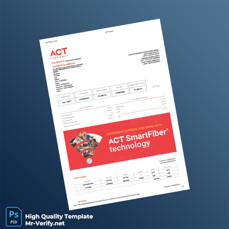 India Atria Convergence Technologies Invoice Template in Word and PDF formats 2 page India Atria Convergence Technologies Invoice Template in Word and PDF formats 2 page