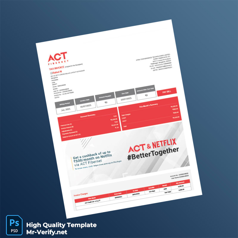 India Atria Convergence Technologies Limited Tax Invoice Template in Word and PDF formats 2 page India Atria Convergence Technologies Limited Tax Invoice Template in Word and PDF formats 2 page