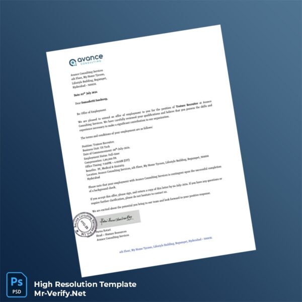 Editable India Avance Consulting Services Employment Verification Letter Word and Pdf Template 3 page Editable India Avance Consulting Services Employment Verification Letter Word and Pdf Template 3 page