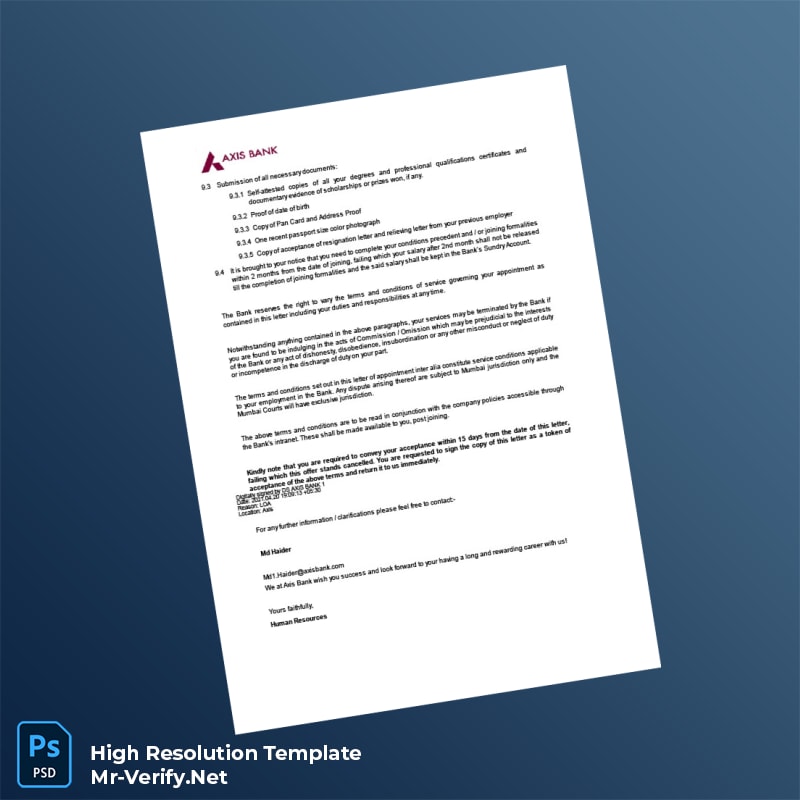 Editable India Axis Bank Employment Verification Letter Word and Pdf Template 4 page Editable India Axis Bank Employment Verification Letter Word and Pdf Template 4 page