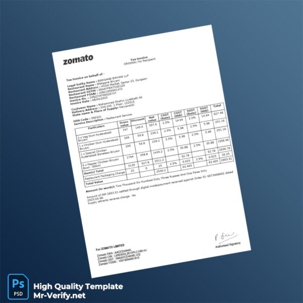 India BIKKGANE BIRYANI LLP Tax Invoice Template in Word and PDF formats 2 page