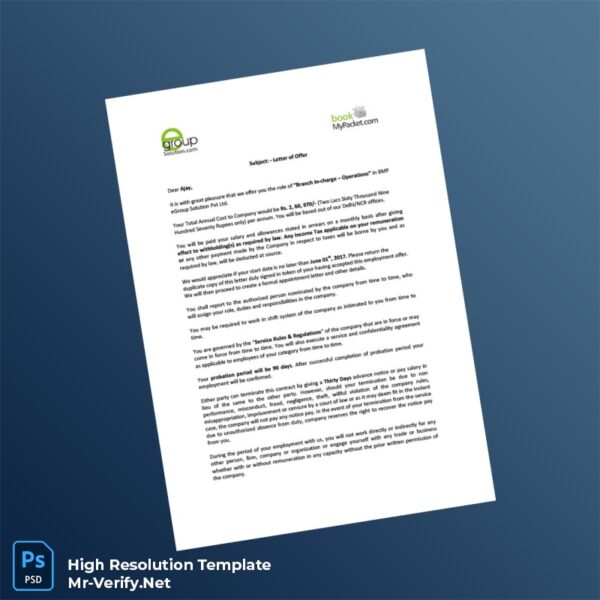 Editable India BMP eGroup Solution Pvt Ltd Employment Verification Letter Word and Pdf Template 3 page Editable India BMP eGroup Solution Pvt Ltd Employment Verification Letter Word and Pdf Template 3 page