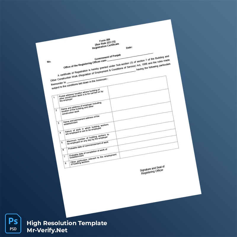 India BOCW Authority Editable Registration Certificate Word and Pdf Template 7 page India BOCW Authority Editable Registration Certificate Word and Pdf Template 7 page