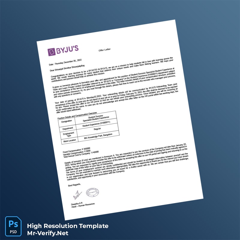 Editable India BYJU S Employment Verification Letter Word and Pdf Template 4 page Editable India BYJU S Employment Verification Letter Word and Pdf Template 4 page