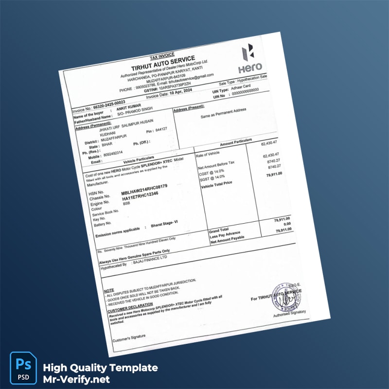 India Bajaj Finance Invoice Template in Word and PDF formats India Bajaj Finance Invoice Template in Word and PDF formats