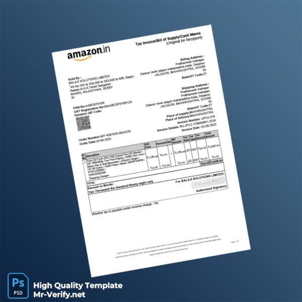 India Balaji Solutions Limited Invoice Template in Word and PDF formats 2 page