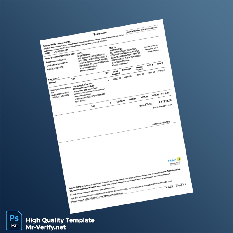 India Bathla Teletech Pvt Ltd Invoice Template in Word and PDF formats India Bathla Teletech Pvt Ltd Invoice Template in Word and PDF formats