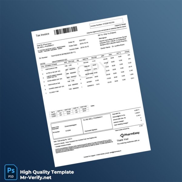 India Be Well Pharmacy Tax Invoice Template in Word and PDF formats India Be Well Pharmacy Tax Invoice Template in Word and PDF formats