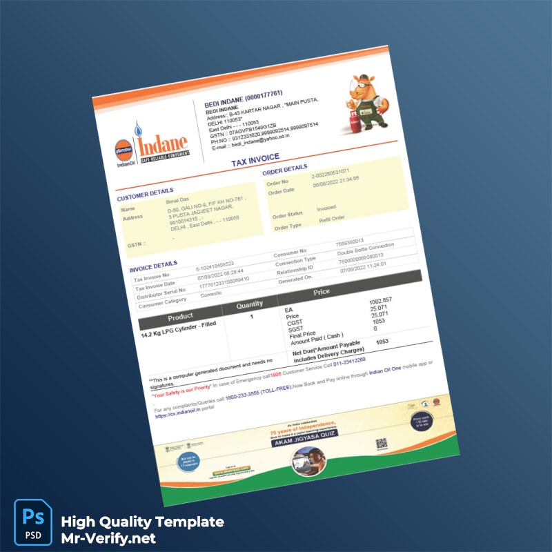 India Bedi Indane Tax Invoice Template in Word and PDF formats 2 page India Bedi Indane Tax Invoice Template in Word and PDF formats 2 page