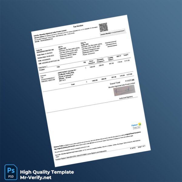 India Bhumika Highstreet India Private Limited Tax Invoice Template in Word and PDF formats