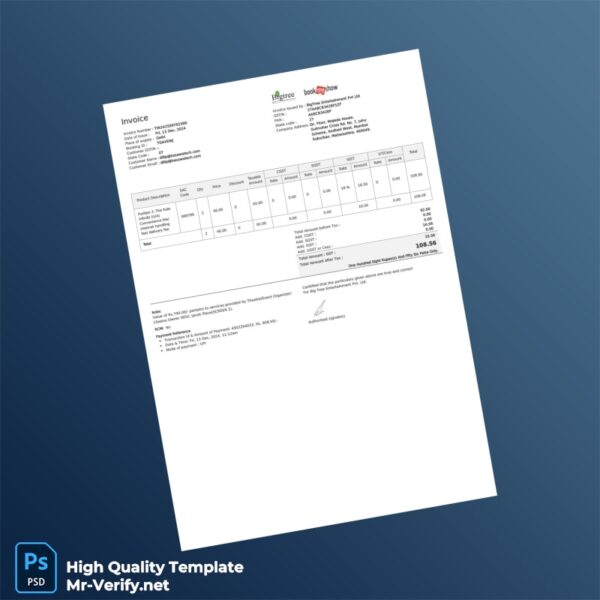 India Big Tree Entertainment Invoice Template in Word and PDF formats India Big Tree Entertainment Invoice Template in Word and PDF formats