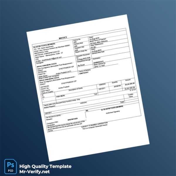 India Bluefin Foods Invoice Template in Word and PDF formats