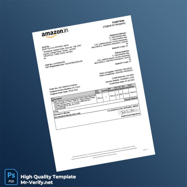 India Bodyglove Apparel India Invoice Template in Word and PDF formats 2 page