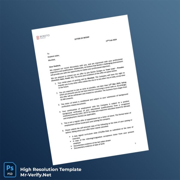 Editable India Bonito Designs Employment Verification Letter Word and Pdf Template 3 page
