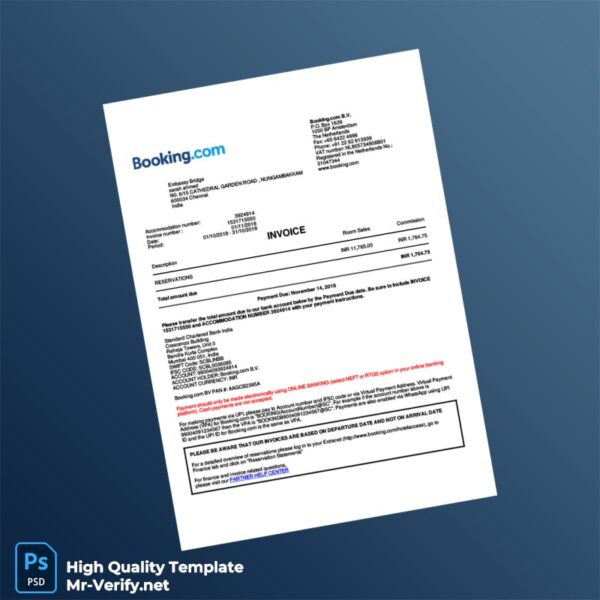 India Booking com B V Invoice Template in Word and PDF formats 2 page India Booking com B V Invoice Template in Word and PDF formats 2 page