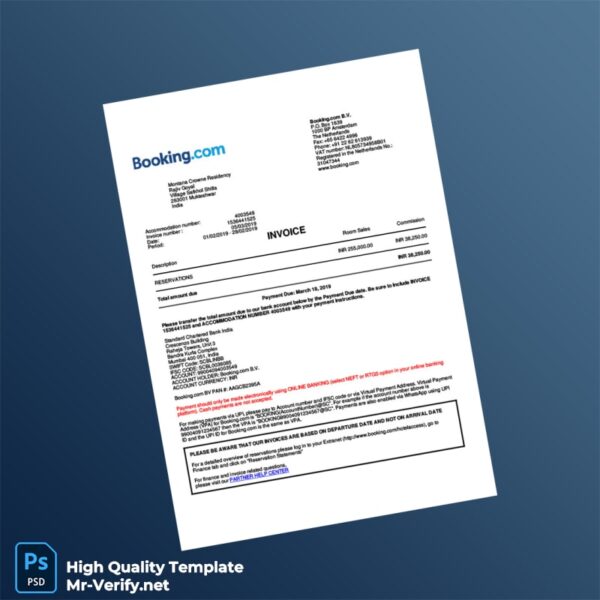 India Booking com Invoice Template in Word and PDF formats 2 page